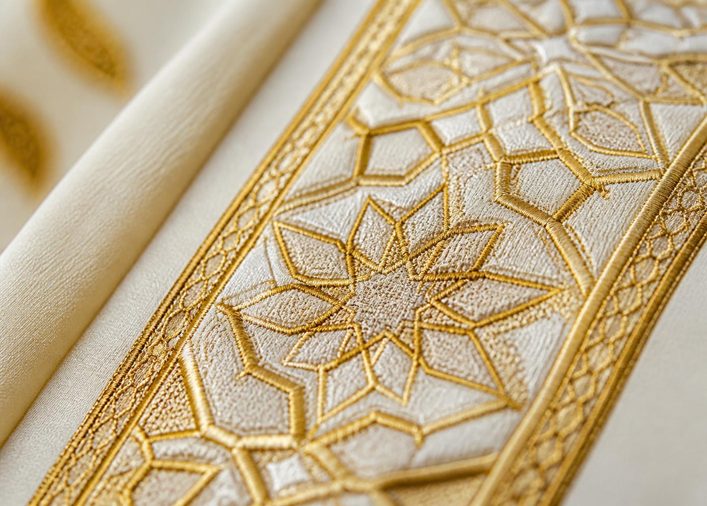 Close-up of thobe fabric and stitching